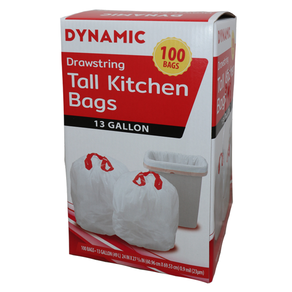 Glad Tall Kitchen Drawstring Bags, 13 Gallon, White - 100 count