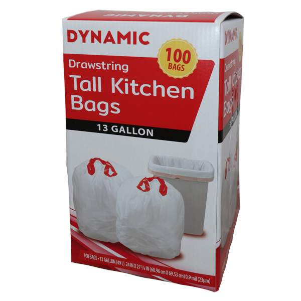 Tall Kitchen Drawstring Trash Bags 13 Gallon