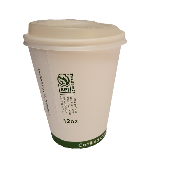 12 oz White Compostable Paper Coffee Cup