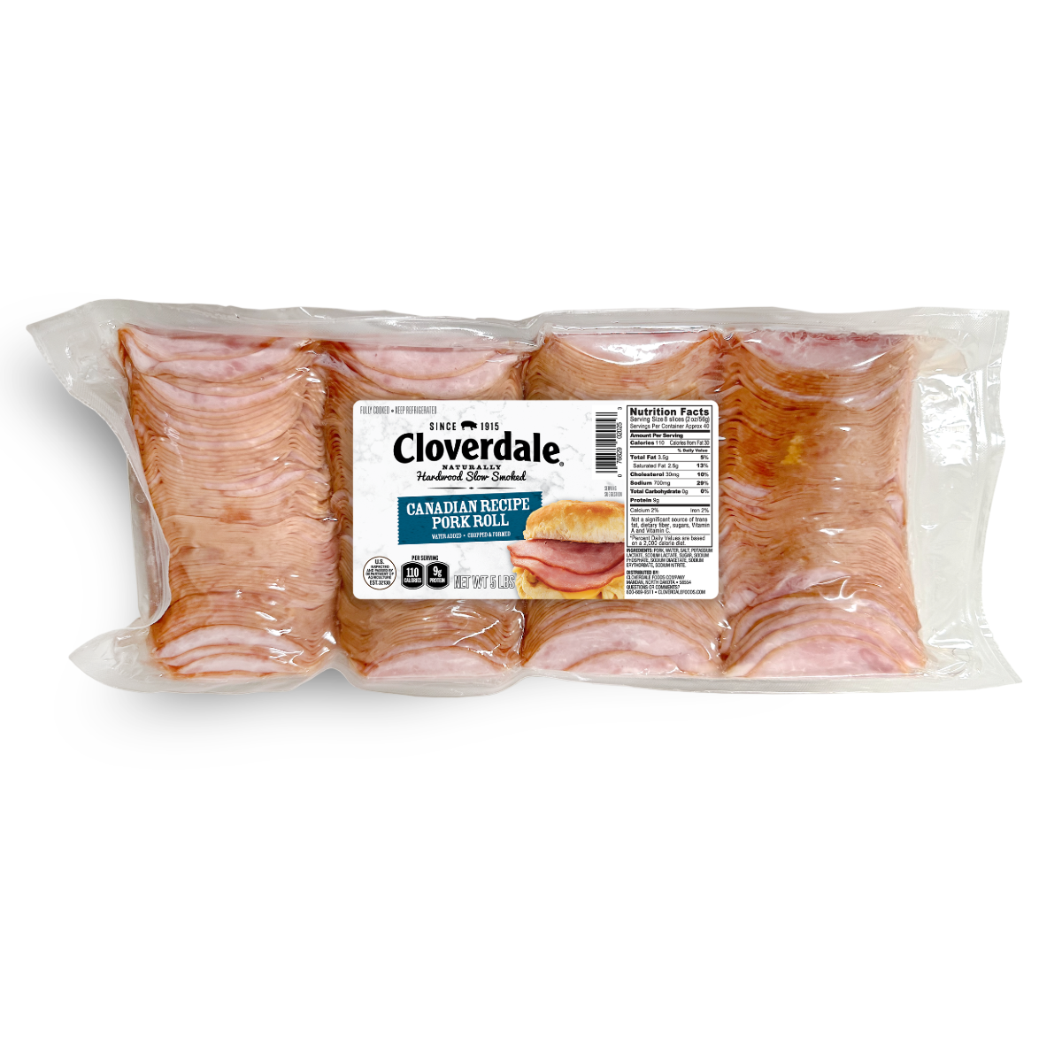 Cloverdale Naturally Hardwood Slow Smoked Canadian Recipe Pork Roll 64 Count