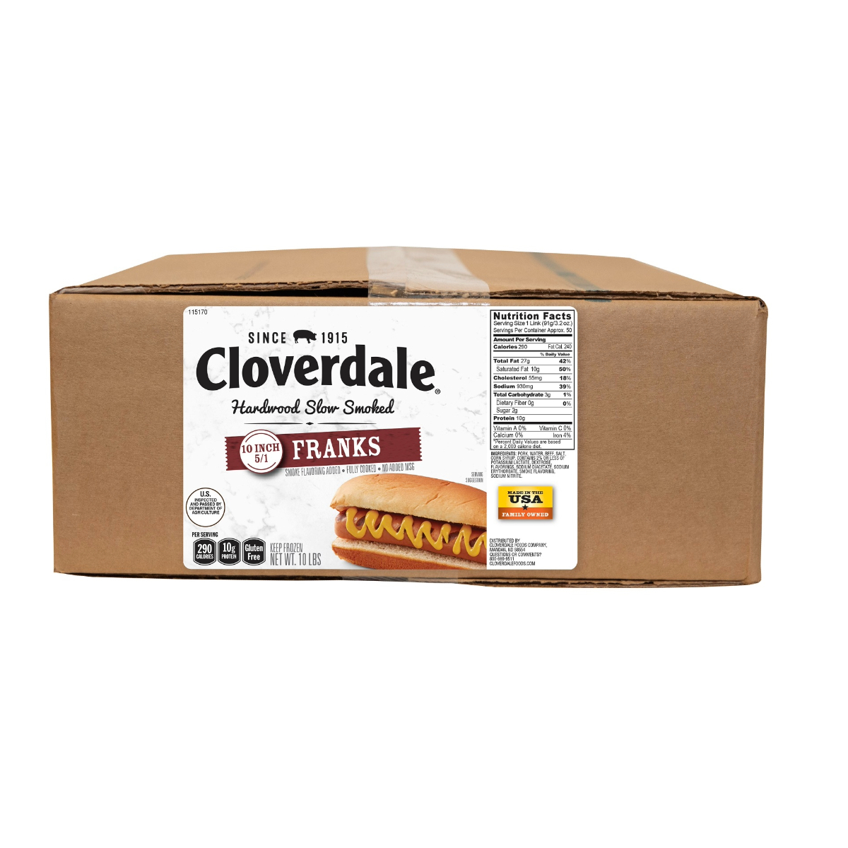 CLOVERDALE MEAT HOT DOGS 10 INCH 5/1 FRANKS