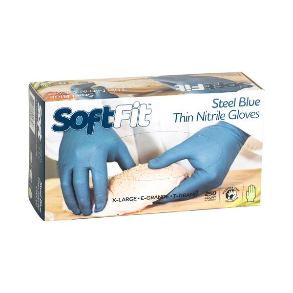 SOFTFIT STEEL BLUE THIN NITRILE GLOVES XL