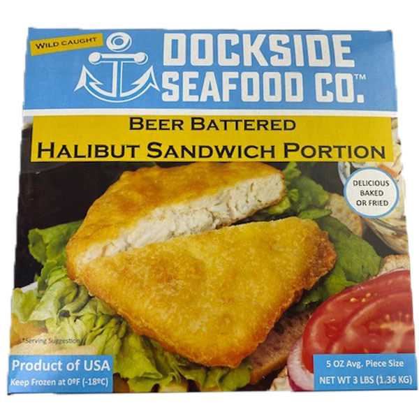 COUNTRY COMFORT FOODS DOCKSIDE SEAFOOD BEER BATTERED HALIBUT SANDWICH