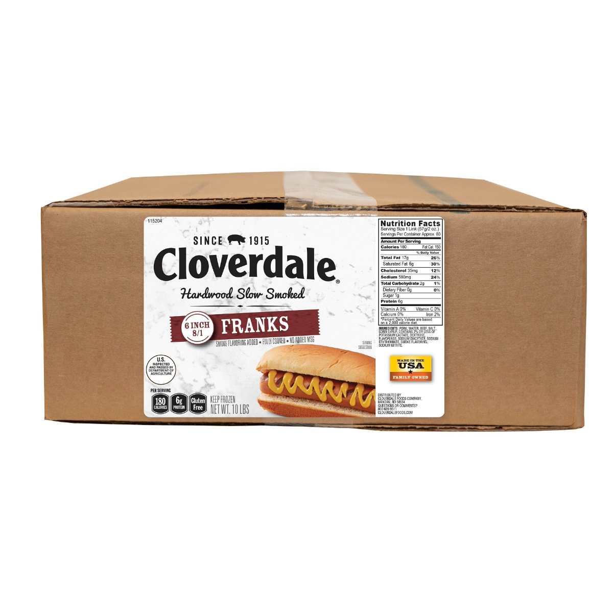 CLOVERDALE MEAT HOT DOGS 6 INCH 8/1 FRANKS