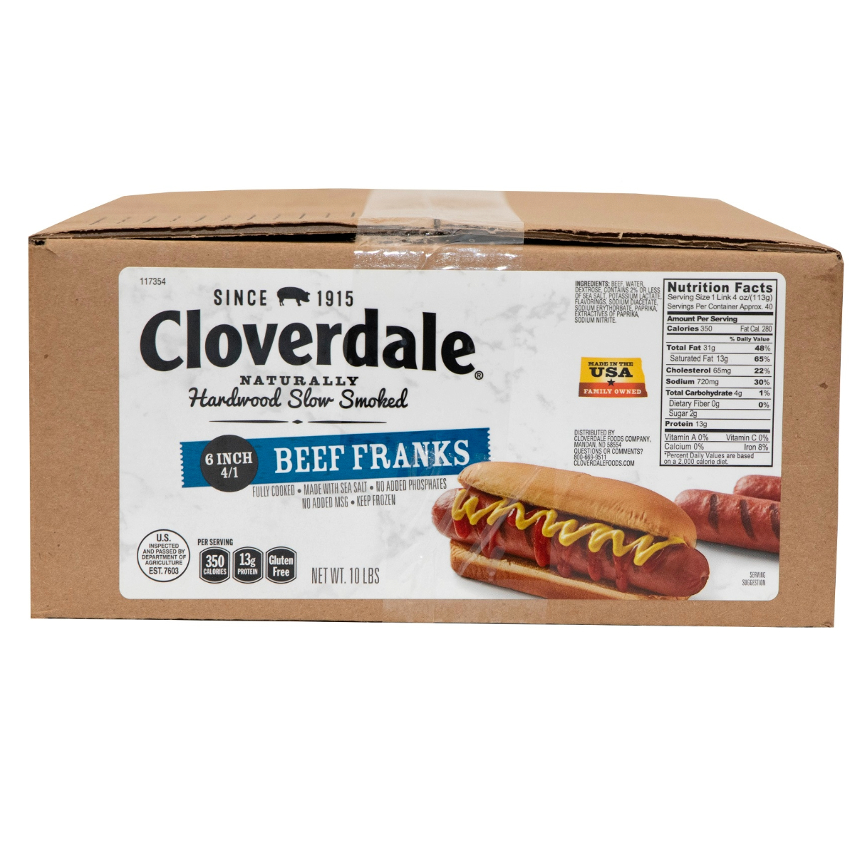 CLOVERDALE BEEF HOT DOGS 6 INCH 4/1 FRANKS