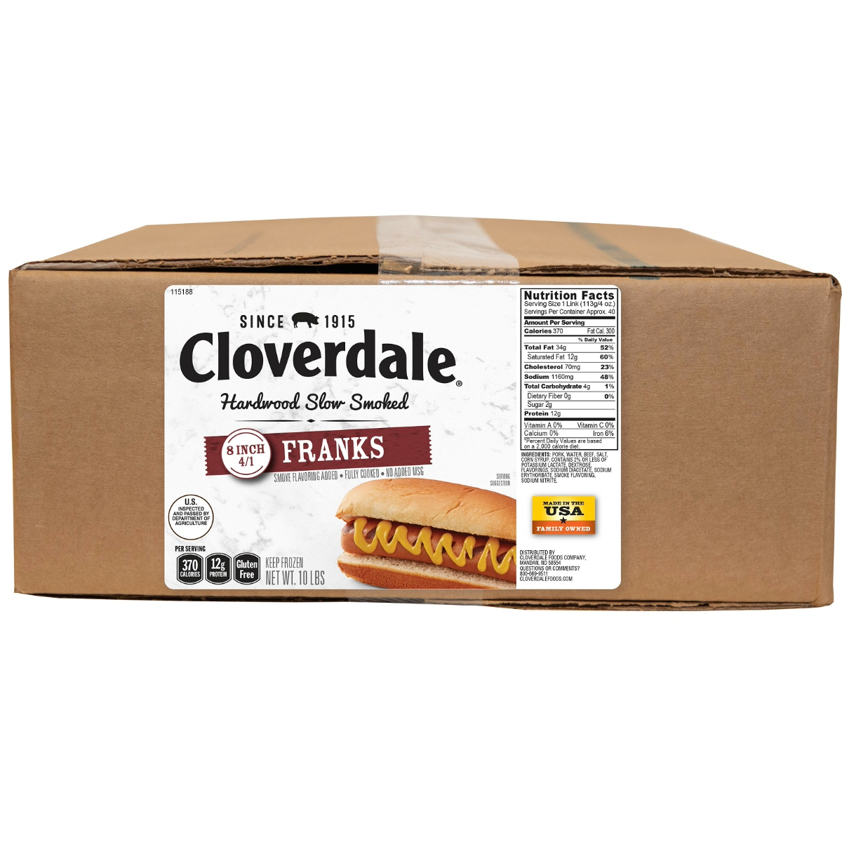 CLOVERDALE MEAT HOT DOGS 8 INCH 4/1 FRANKS