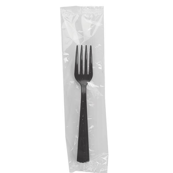 FINESSE DINNERWARE WNA BLACK HEAVY WEIGHT PLASTIC FORK INDIVIDUALLY WRAPPED