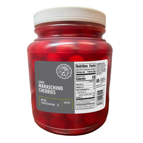 MONARCH LARGE RED MARASCHINO CHERRIES WITH STEMS 0.5 GAL