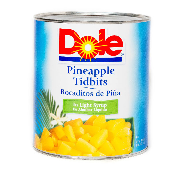 DOLE PINEAPPLE TIDBITS IN LIGHT SYRUP