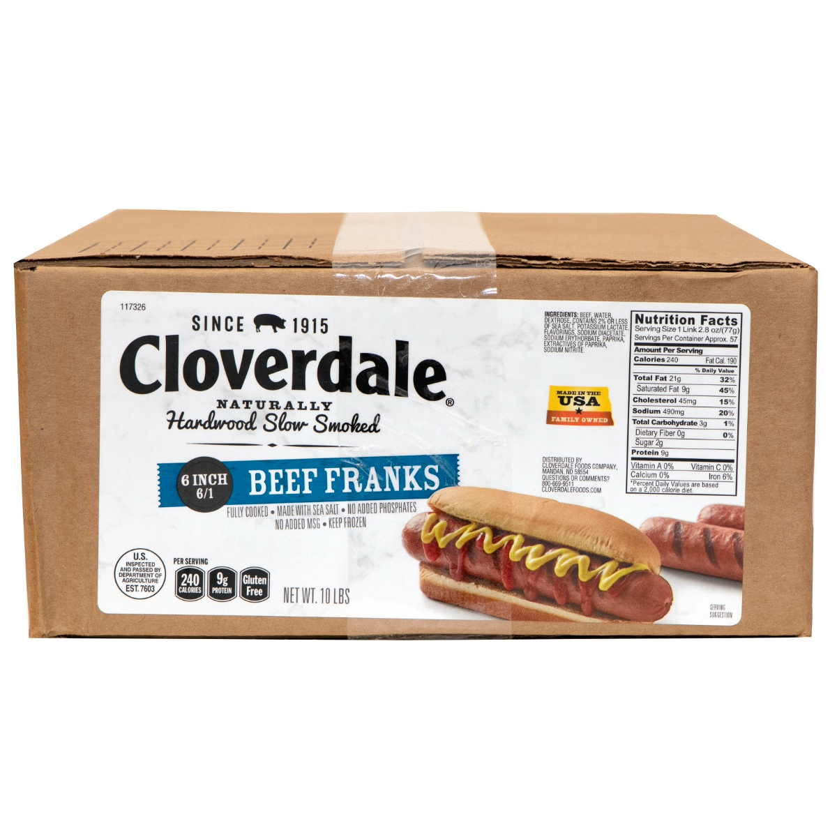 CLOVERDALE BEEF HOT DOGS 6 INCH 6/1 FRANKS