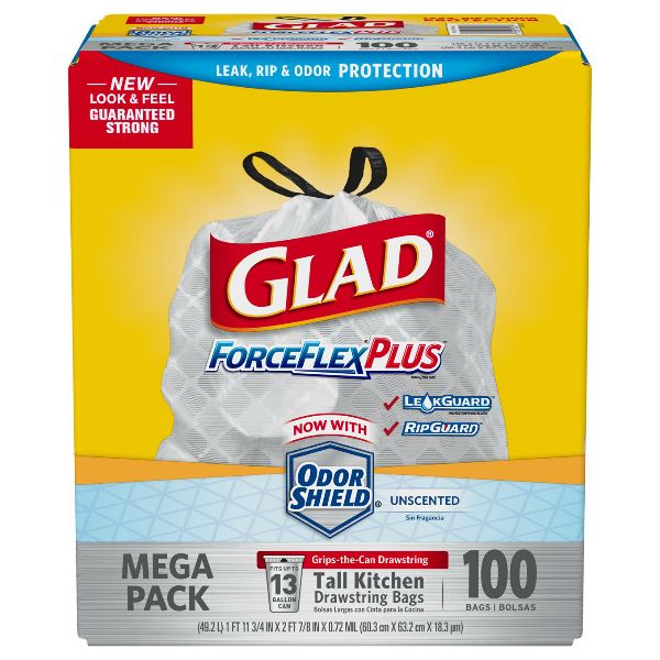 Glad Tall Kitchen Drawstring Trash Bags Odorshield 13 Gallon