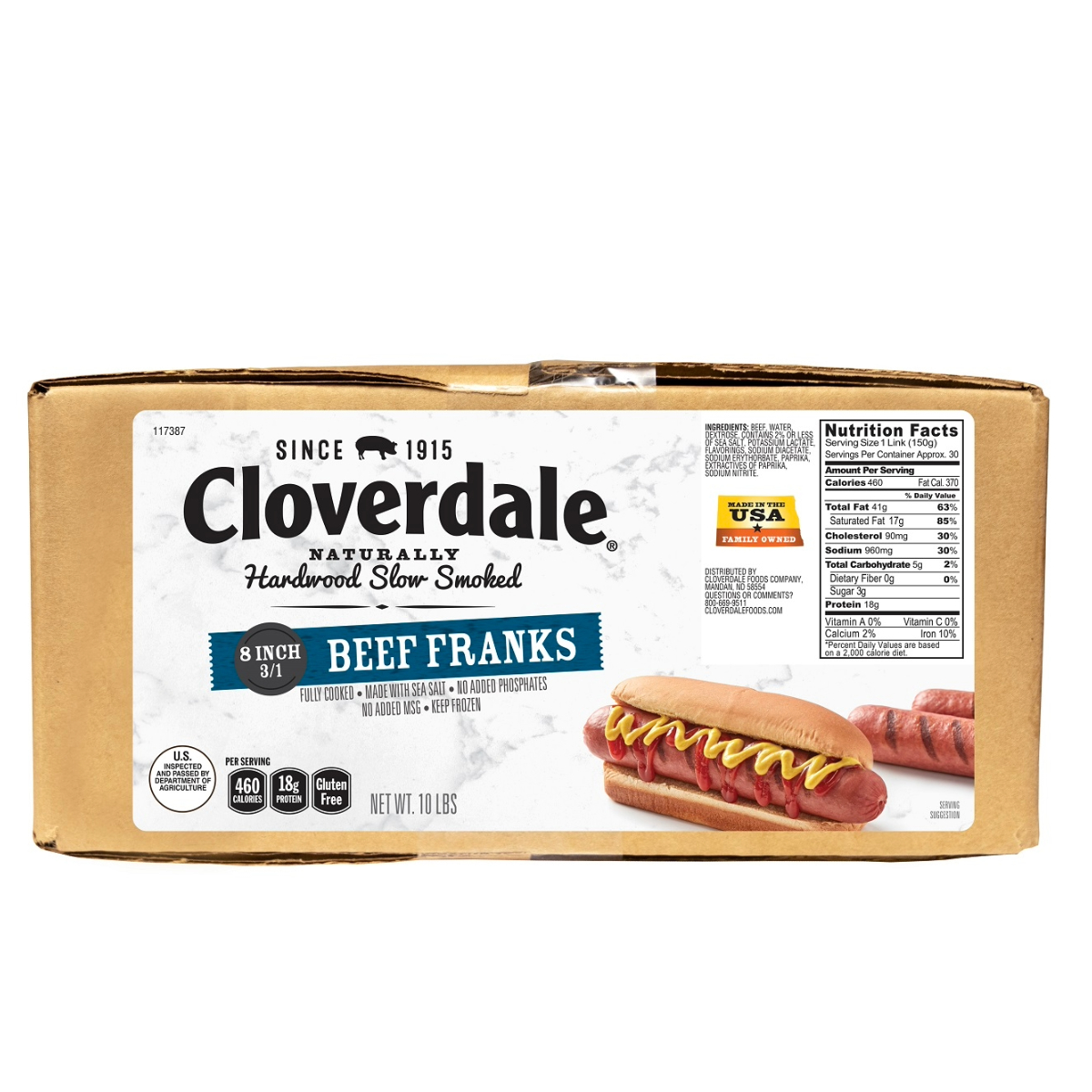 CLOVERDALE BEEF HOT DOGS 8 INCH 3/1 FRANKS CHICAGO