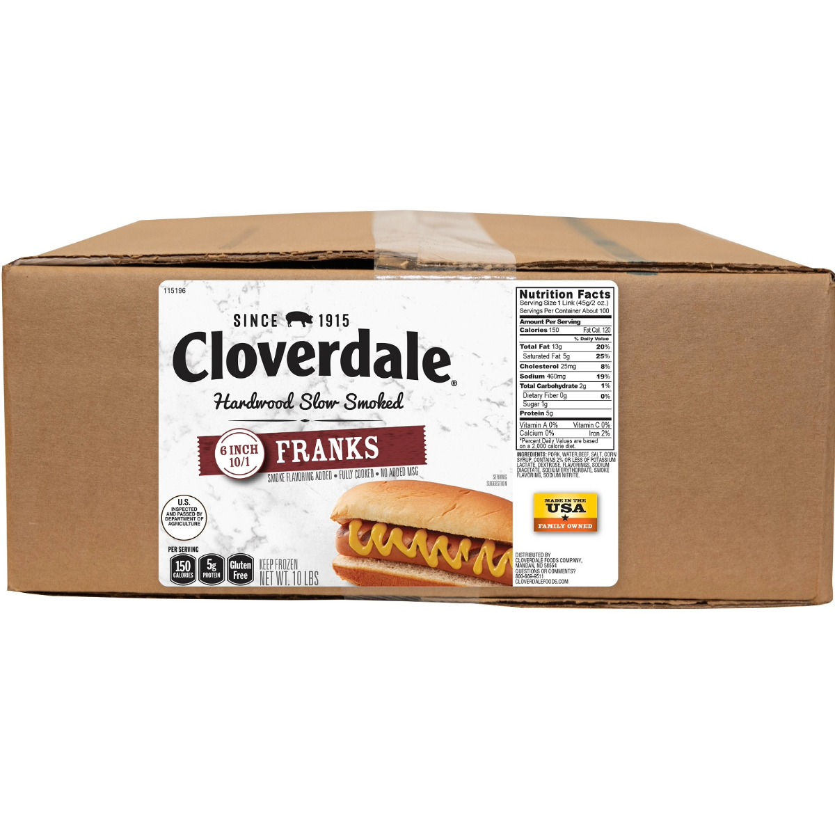 CLOVERDALE MEAT HOT DOGS 6 INCH 10/1 FRANKS