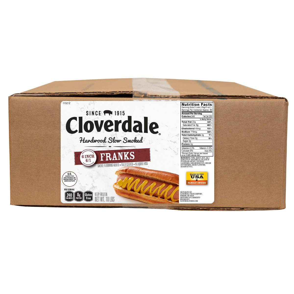 CLOVERDALE MEAT HOT DOGS 6 INCH 6/1 FRANKS