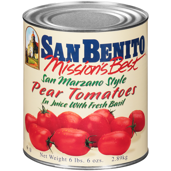 MISSION BEST SAN BENITO WHOLE PEELED PEAR TOMATOES WITH BASIL