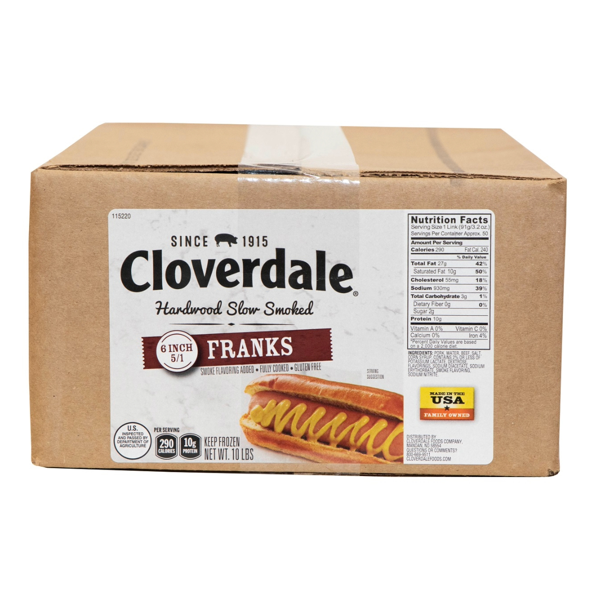 CLOVERDALE MEAT HOT DOGS 6 INCH 5/1 FRANKS