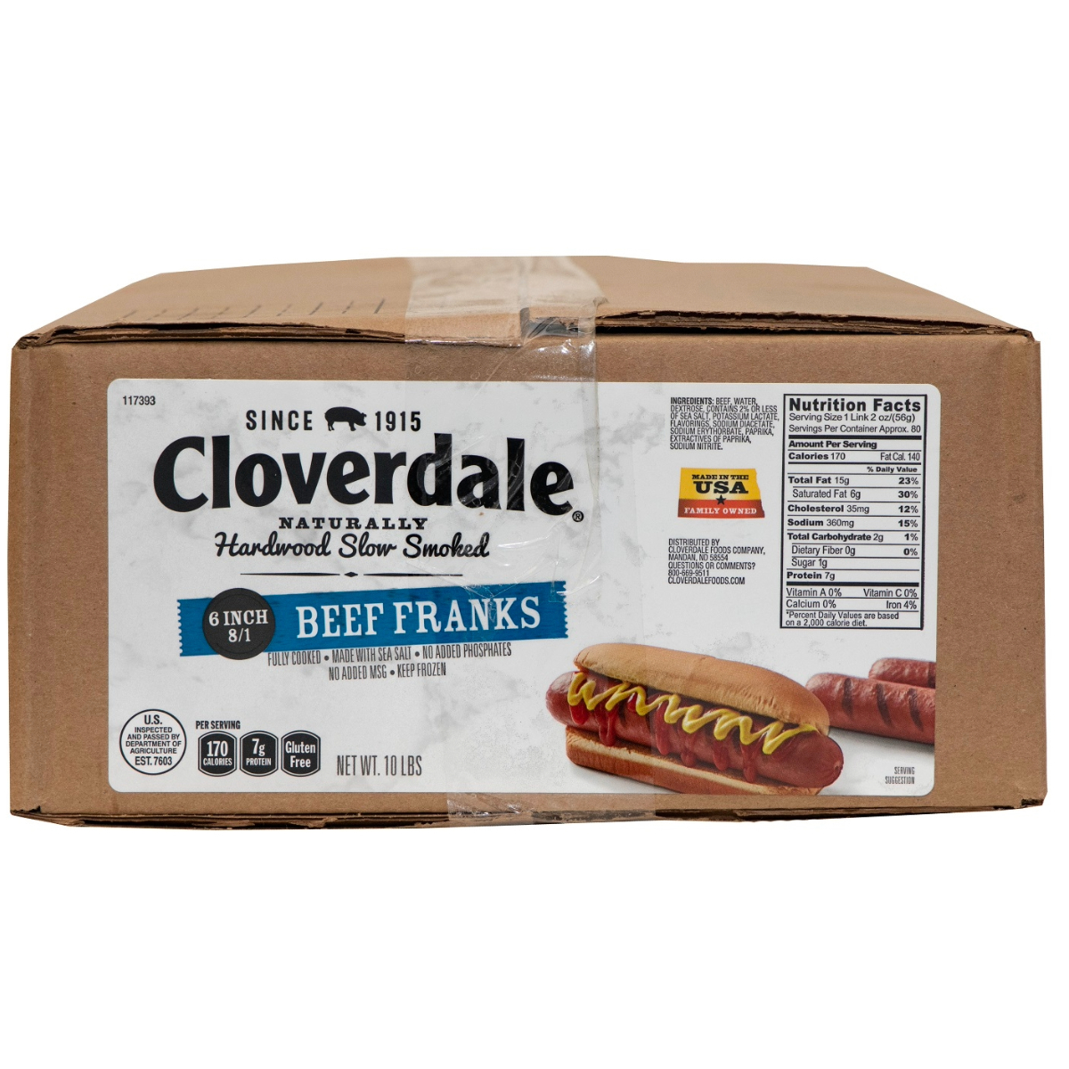 CLOVERDALE BEEF HOT DOGS 6 INCH 8/1 FRANKS